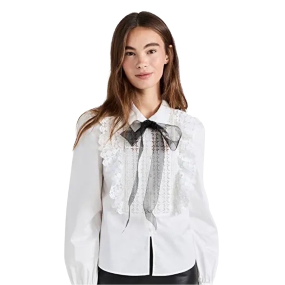 Self-Portrait Lace Bib Cotton Shirt in White